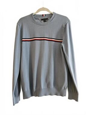 Tommy Hilfiger Men's Chest Stripe Crewneck Sweater Light Blue Size M